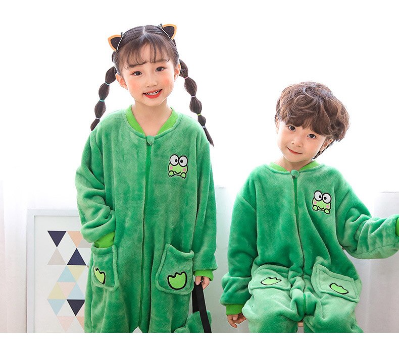 3-14 år djur pyjamas tjejer gul brun vinter barn pyjamas grön groda barn pijama de infantil enfant pyjamas: C3 / 140 höjd 125-135cm