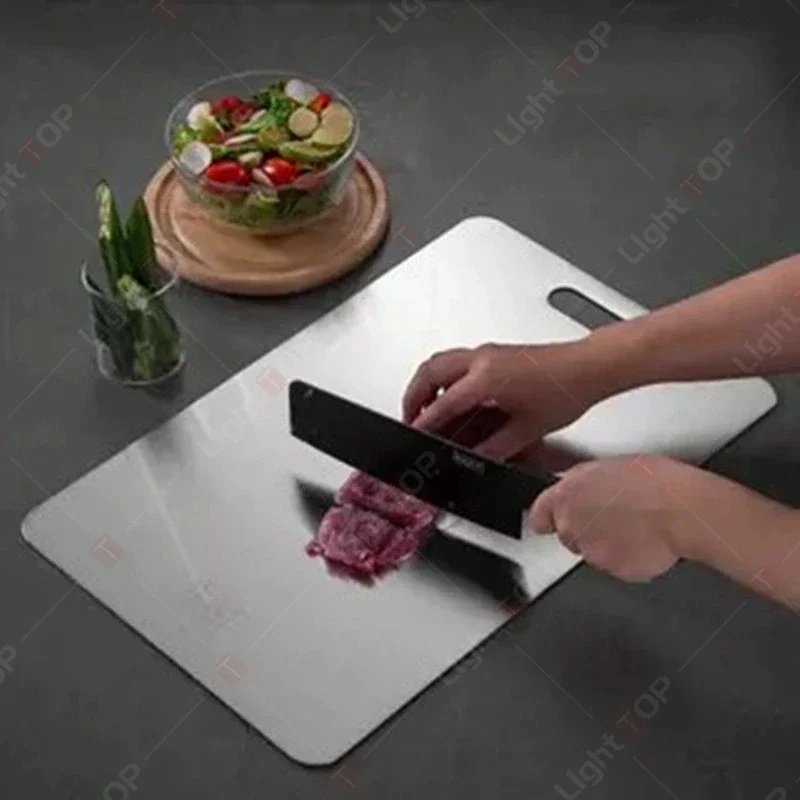 Dubbelzijdige snijplank Roestvrijstalen keukenplanken Fruit Vlees Snijplank Food Grade Snijplank Eacy om schoon te maken