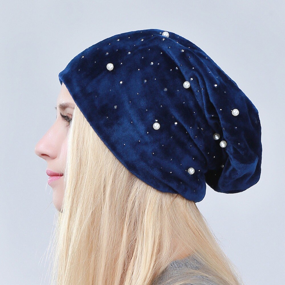 Czapka damska geebro nowe damskie Skullies modne czapki perłbyć winnym cyrkonie luźna czapka czapka bez daszka kapelusz dla kobiet zimowe ciepłe czapki z miękkiego aksamitu