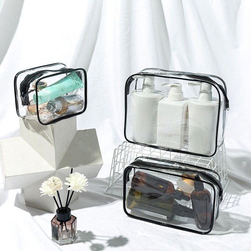 Sac à cosmétiques Transparent en PVC pour femmes, sac de maquillage Transparent à fermeture éclair, étui de beauté, organisateur de maquillage de voyage, rangement de bain, trousse de toilette