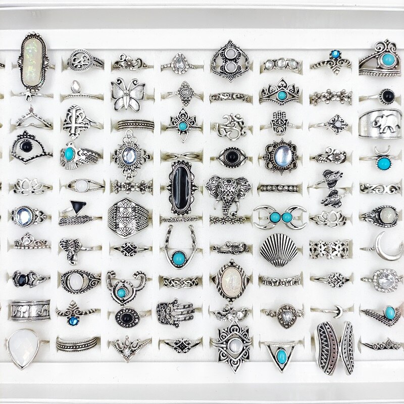 50 teile/los böhmischer Jahrgang silber damenring männer und frauen gemischte größe krone elefant schmetterling Ring Party schmuck