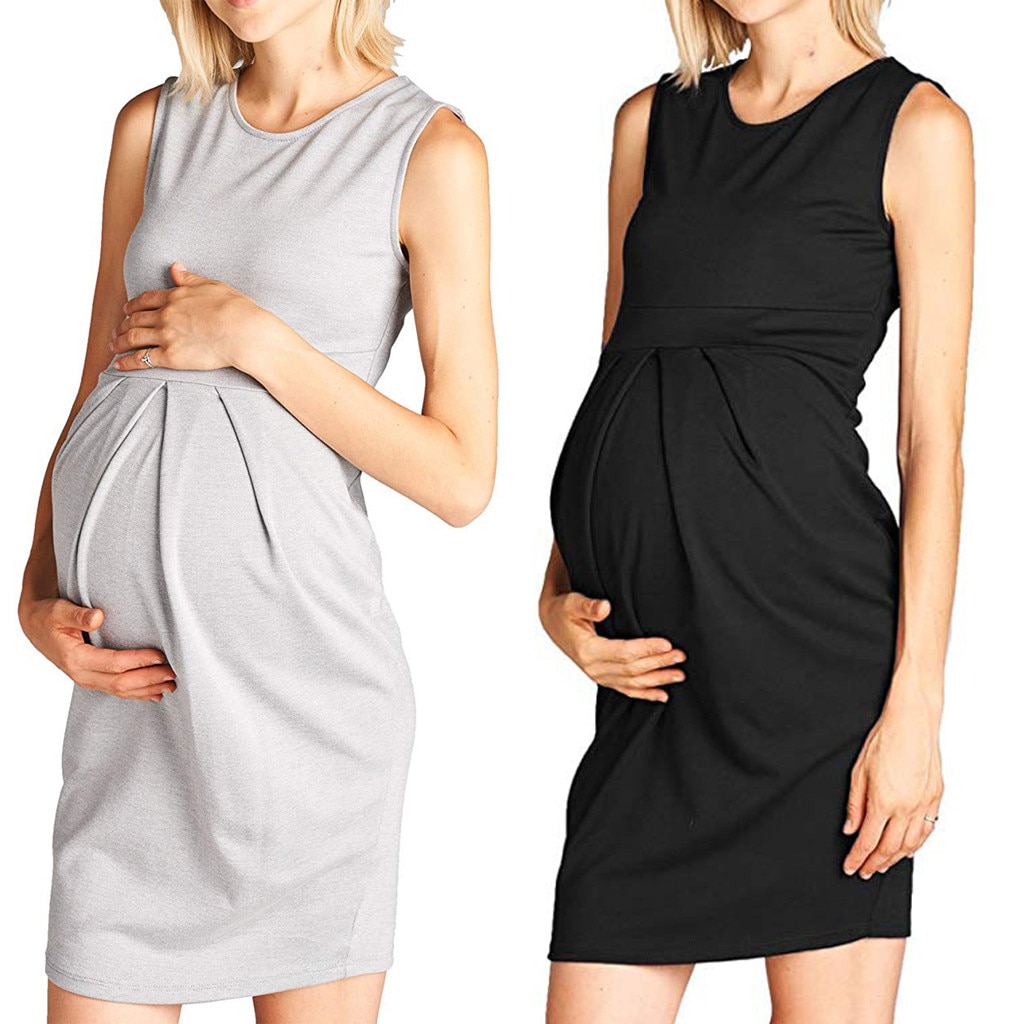 MUQGEW Mutterschaft Kleid Frauen Ärmellose Rüschen Pflege Baby Weste Kleidung Schwangerschaft Sommerkleid Kleid Abend Party Schwangerschaft Kleid