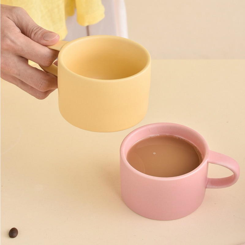 Taza de café de cerámica para leche, taza para café con leche, vaso bonito de cerámica de Color puro estilo europeo para parejas,