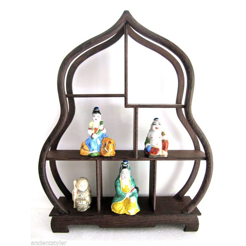 Mf0176--  ji chi trä stativ /hylla för snusar eller netsuke eller curios antik displayram
