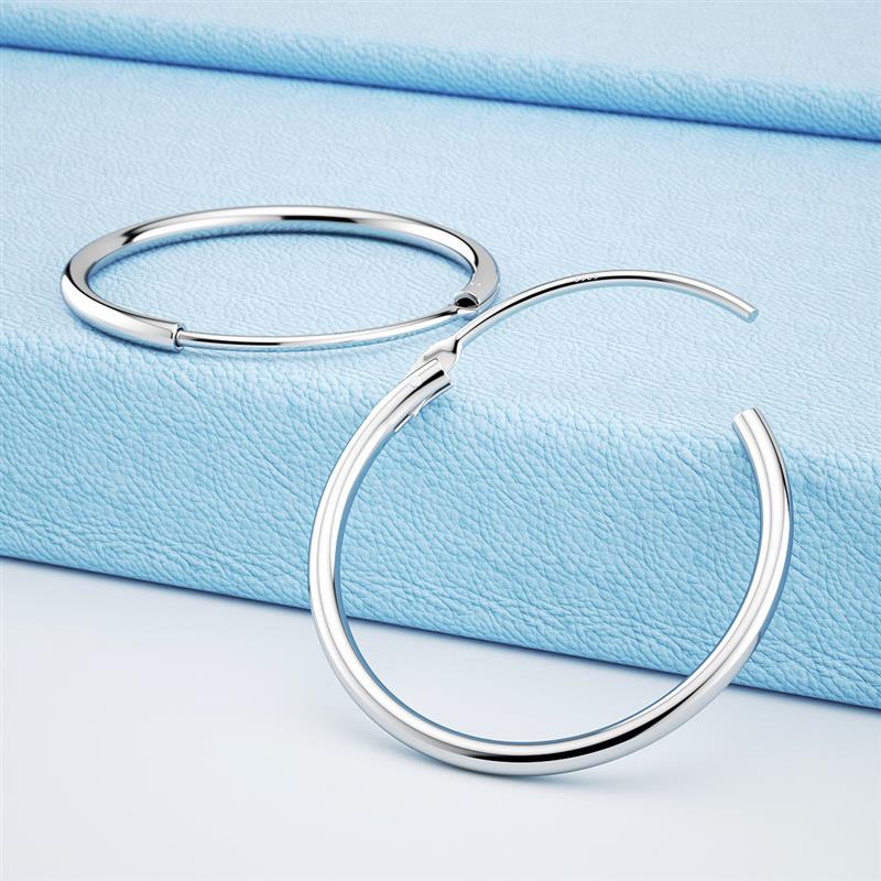 Simple Style Hoop Earrings Smooth 925 Sterling Silver Circle Earrings Women Girl Wedding Party Trendy Female Fine Jewelry