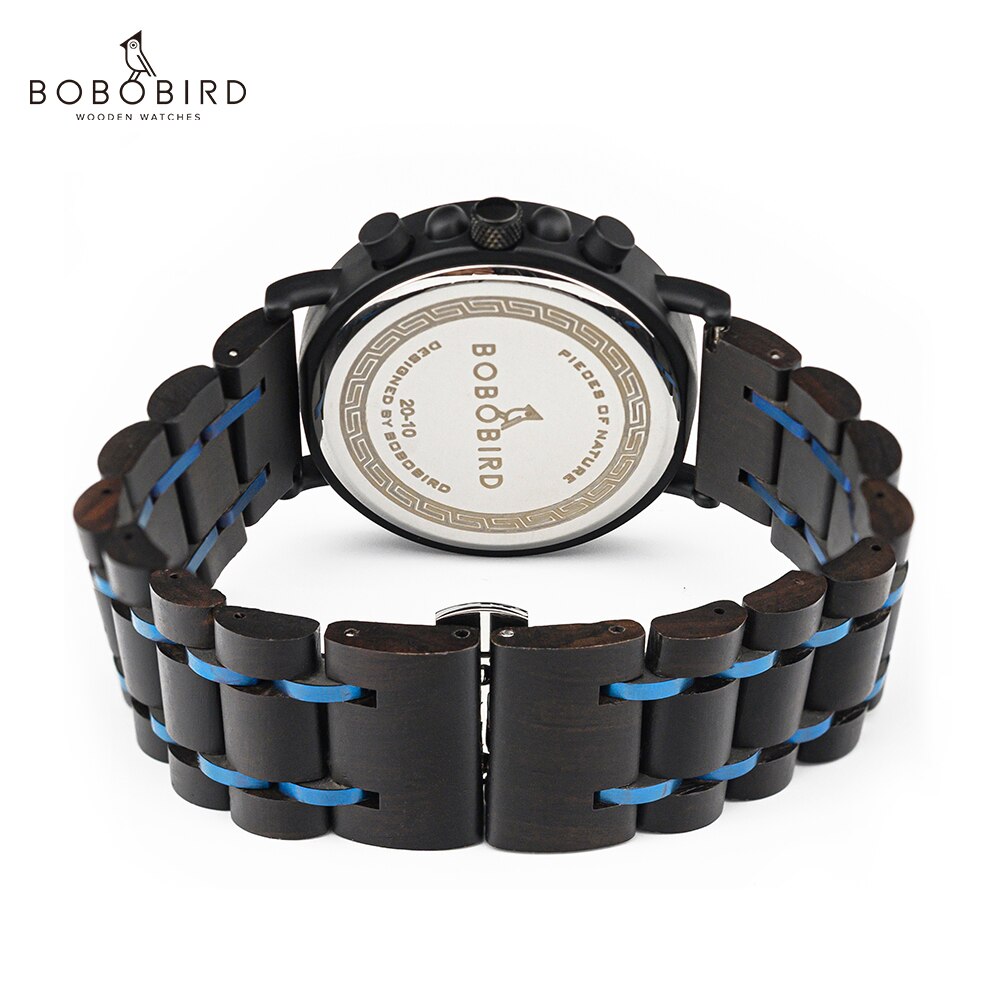Bobo Bird-relojes de madera de lujo para hombre, reloj masculino, reloj de pulsera de cuarzo con cronógrafo con indicadores luminosos
