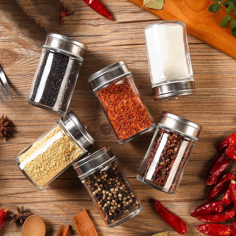 Unibird 1Pc Glass Pepper Spice Shaker Salt Seasoning Can Kitchen Cruet Condiment Bottle Coffee Sugar Seal Jar Container Castor