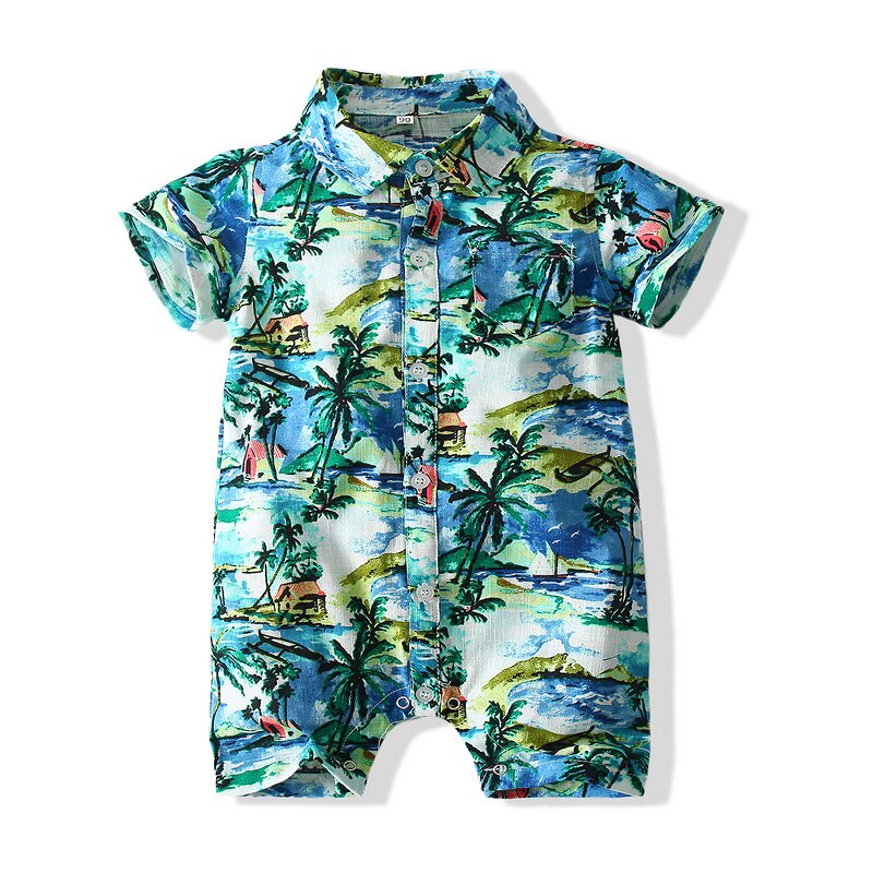 Kimocat Baby-jungen-Overall, lässig, kurzärmelig, sommerlicher Strand-strampler mit drucken, Baby-urlaubskleidung für 0-3- jährige: Himmelblau / 9-12m