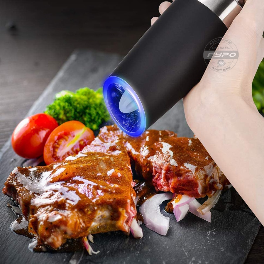 Fypo elektryczny młynek robić pieprzu solnego automatyczna solniczka ze stali nierdzewnej młynek robić pieprzu z regulowaną grubością narzędzie robić grillowania