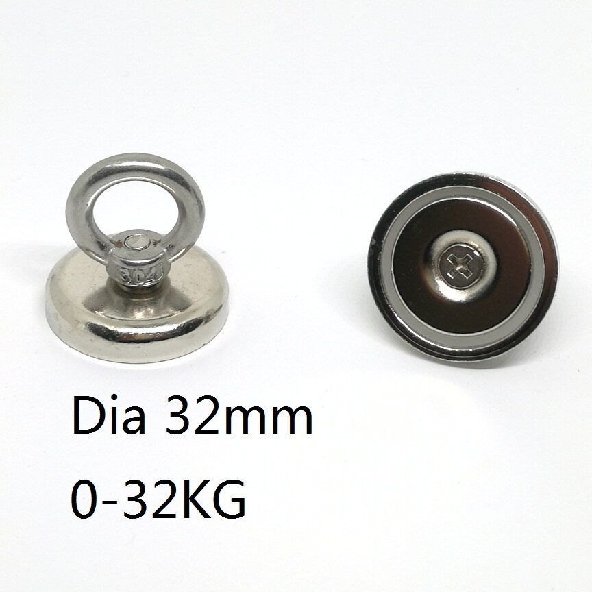 N42 Strong Neodymium Salvage Magnet Fishing Magnets With Stainless Steel Ring Eyebolt Magnetic Hook Holder Dia 16mm-60mm: Dia 32mm