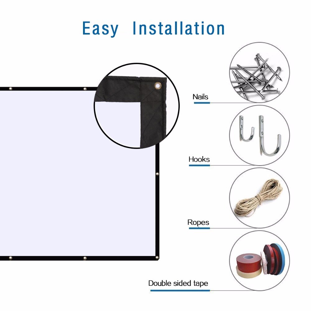 Excelvan 84 inch Eenvoudige Gevouwen Projectiescherm Wrap Stof Roll Up 16:9 Doek Scherm met gat voor projector Home theater