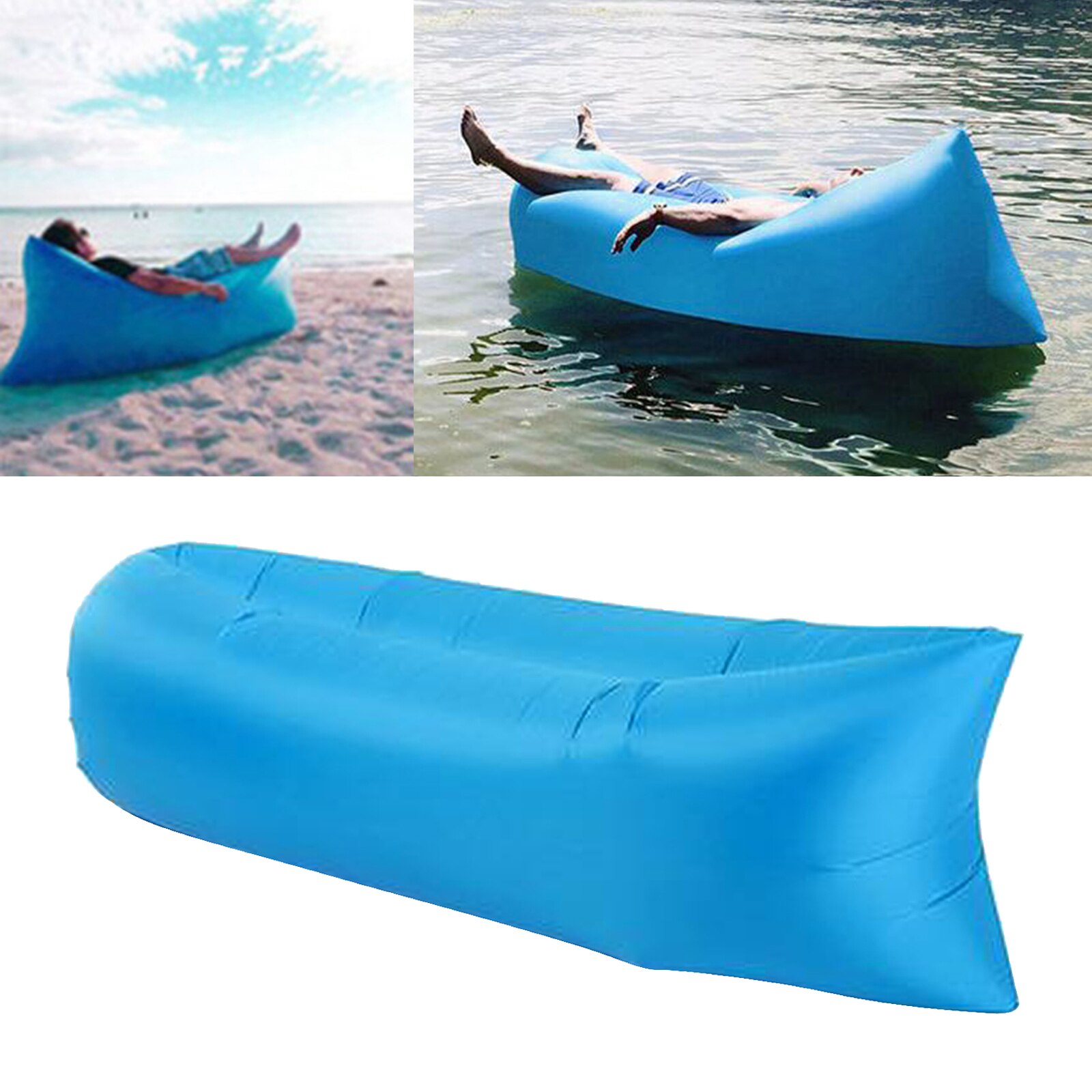 Hamaca de aire inflable, tumbona, saco de dormir suave, cama para acampada al aire libre, Playa: Light Blue