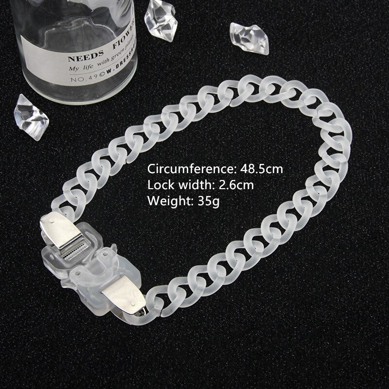 Hangzhi Fashionable Metal Lock Buckle Necklace Hip-hop Acrylic Frosted Transparent Cuban Chain Accessory for Couples: 18