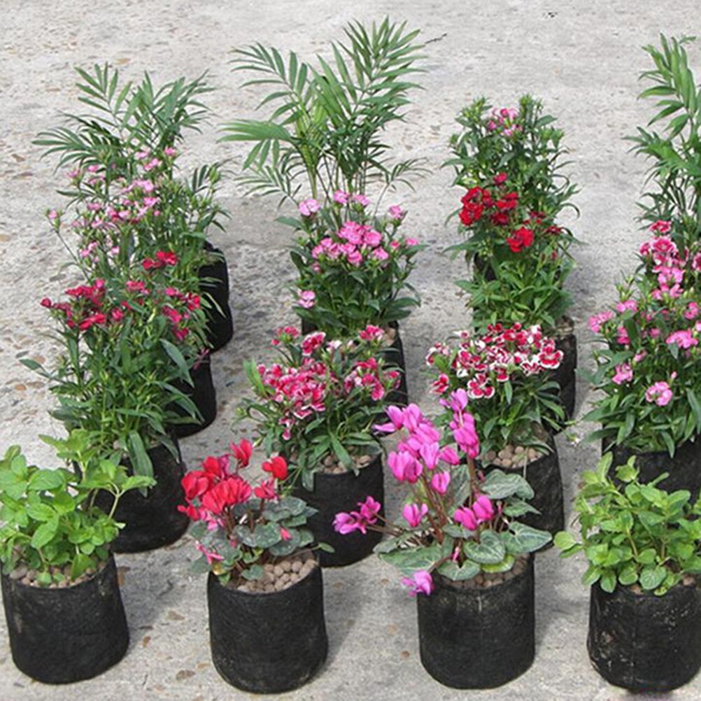 Ronde Stof Potten Plant Pouch Wortel Grow Bag Beluchting Pot Container Pe Bloem Aardappel Tuin Pot Planters Kas Zwart