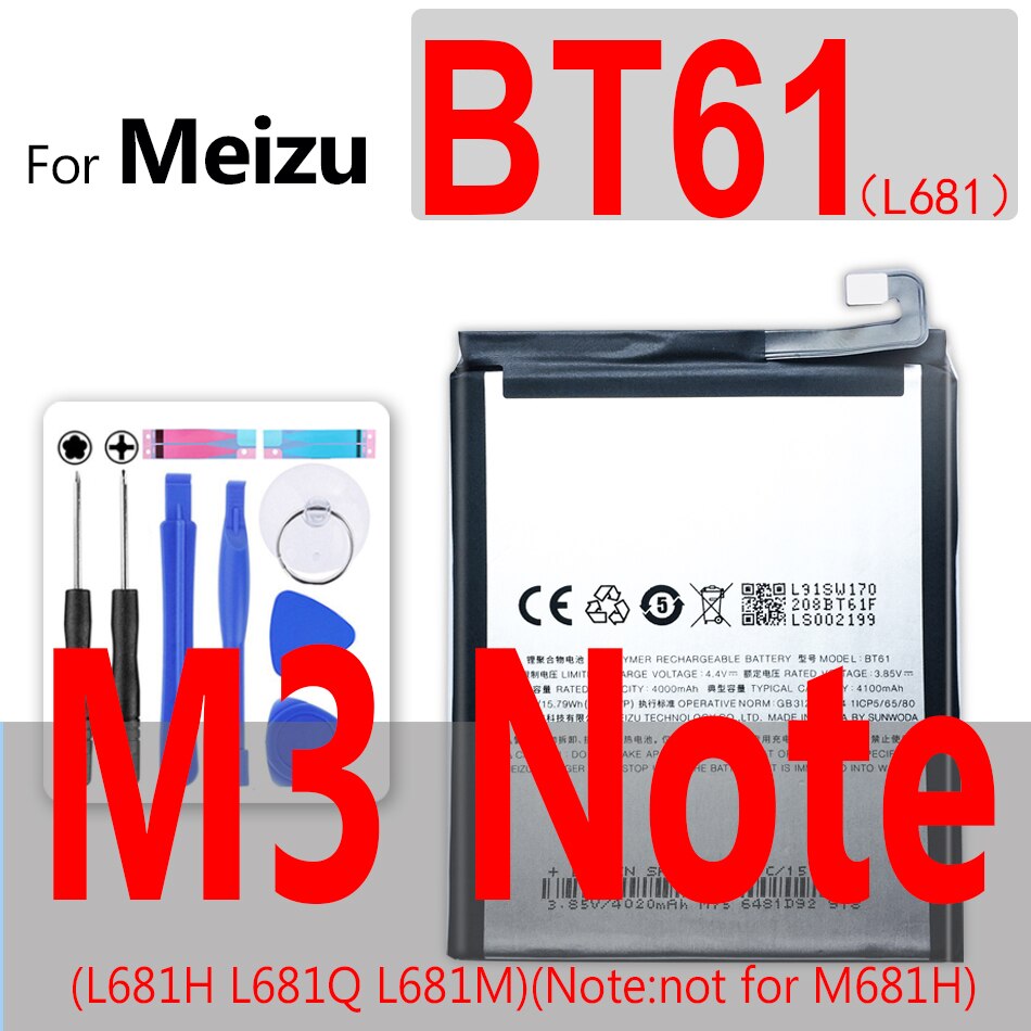 Para Mei zu BA612 BA611 BA621 batería para Meizu 5S 5C M5S M612Q M612h M612M M1 M2 M3 M3S M5 M5c M6 Note mini batería móvil: BT61 L681