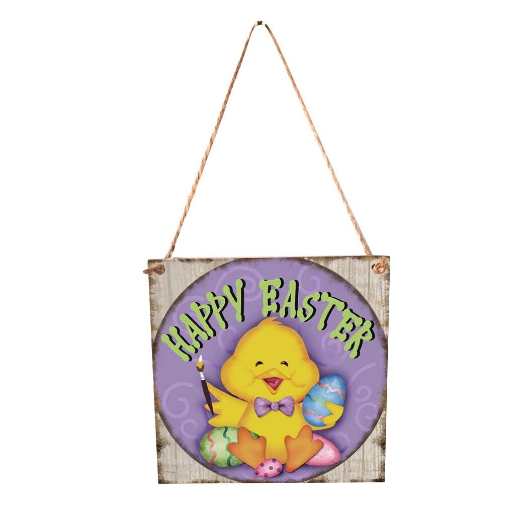 Happy Easter Welcome Decorative plaque Wooden Easter Sign Hanging Plaques Chick Rabbit Pattern Board Wall Door Decor Sign F1216