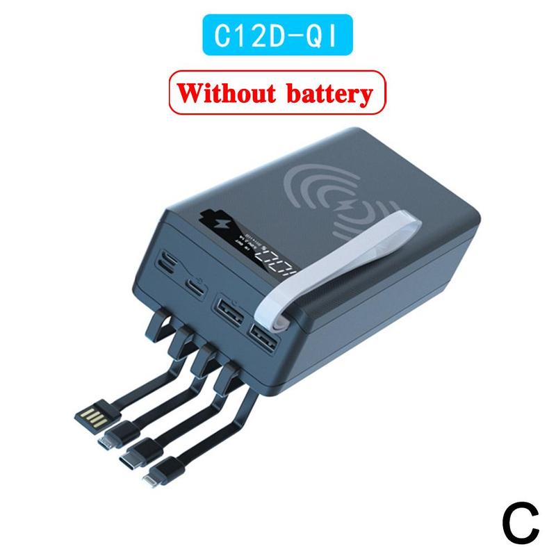 12*18650 Batterij Opbergdoos Met 4 Kabel Pd Snelle Qi Battery Charger Box Opladen 18650 Draadloze Power Bank houden N0k9: C