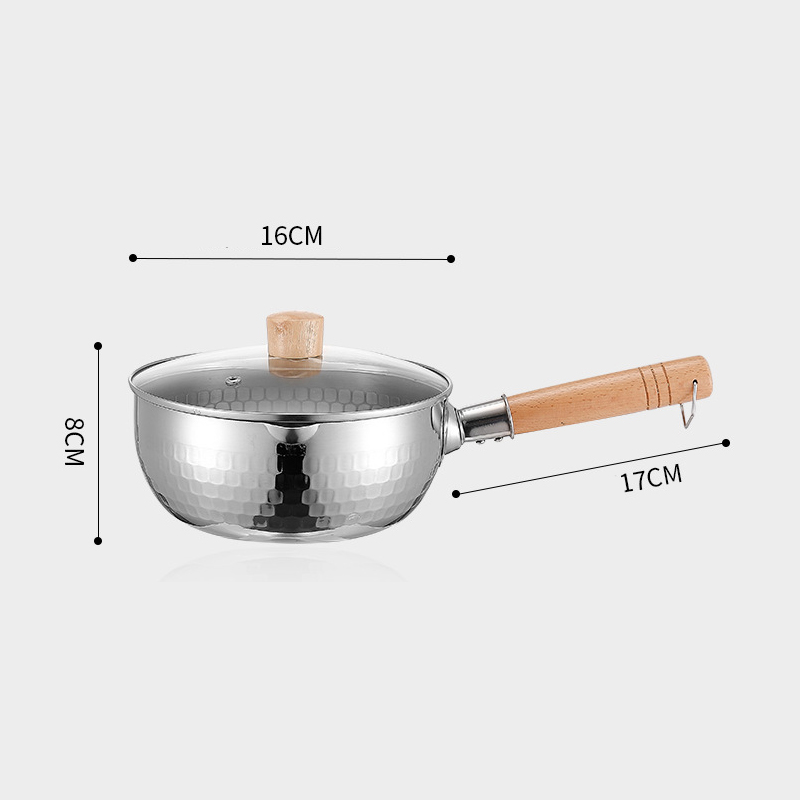Padella in acciaio inossidabile Padella da neve giapponese Manico in legno Coperchio Pentole per stufato Frittura Wok Pentola per latte Utensili da cucina Pentole pratiche: Viola