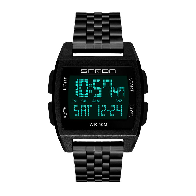 SANDA Watch Square Men Watches Stainless Steel Multi-Function Electronic Watches Luminous Waterproof Casual Sport Watch