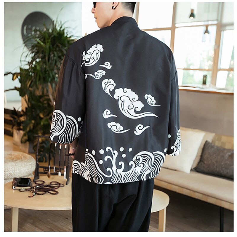 Chemise chinoise à imprimé Floral Dragon pour hommes, vêtements traditionnels chinois, Cardigan asiatique, Costume de fête rétro, Plus Tangsuit: cloud / M