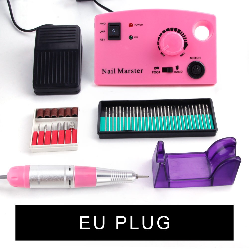Máquina pulidora eléctrica para manicura y pedicura, 35000RPM, 25W, lima de uñas con diamantes, eliminador de esmalte de Gel: Pink Set