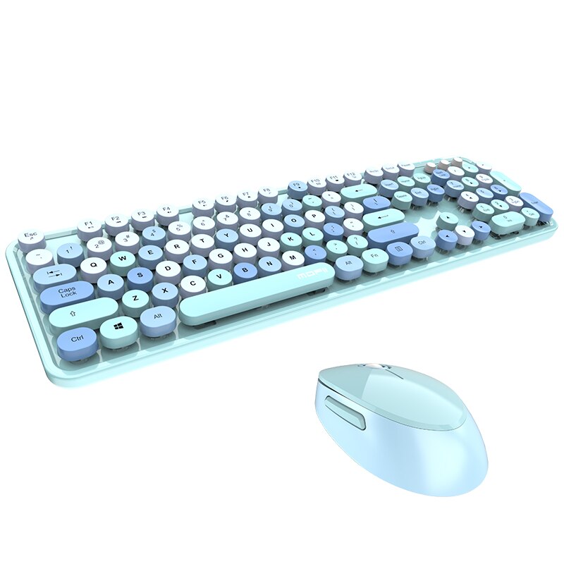 Drahtlose Bluetooth Tastatur Maus Bausatz Nette Steampunk 2,4G Drahtlose Maus 104 stücke Gemischte Farbe Runde retro Bunte Tastatur: Blau gemischt Farbe