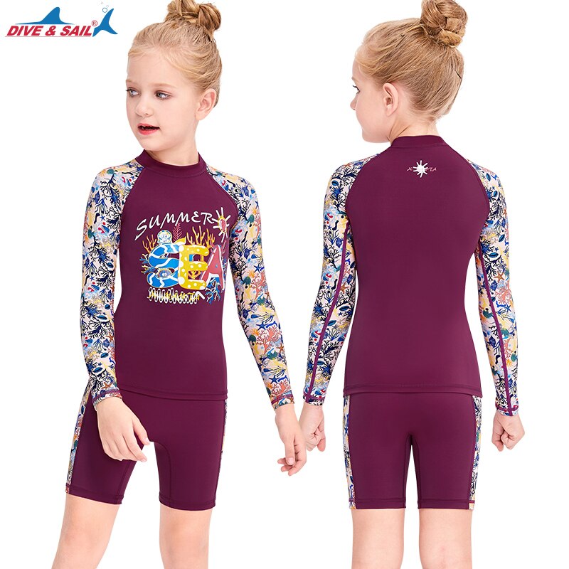 Ragazzi ragazze 2 pezzi set costume da bagno manica lunga camicia da nuoto e fondo protezione solare UV costumi da bagno Rash Guard UPF50 +: M150183K-C / M