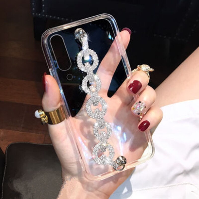 Lady Bling Rhinestone Diamond Bracelet Chain Crystal Case For XiaoMi Mi 11 Lite 11Ultra 10S 10T Pro Redmi Note 11 10 Pro K50 K40