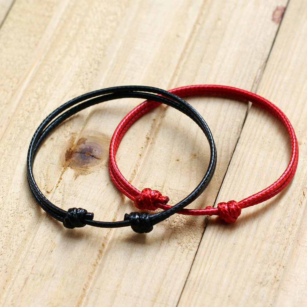 2x Leather Cord Sliding Knot Adjustable Couple Leather Bracelet Jewelry Making Findings Lucky Black Red Cord Friendship Bangle