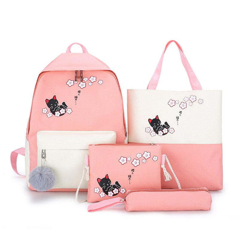 5 Delige Set High School Rugzak Tassen Voor Tienermeisjes Canvas Rugzak Vrouwen Bookbags Tiener Student Schooltas