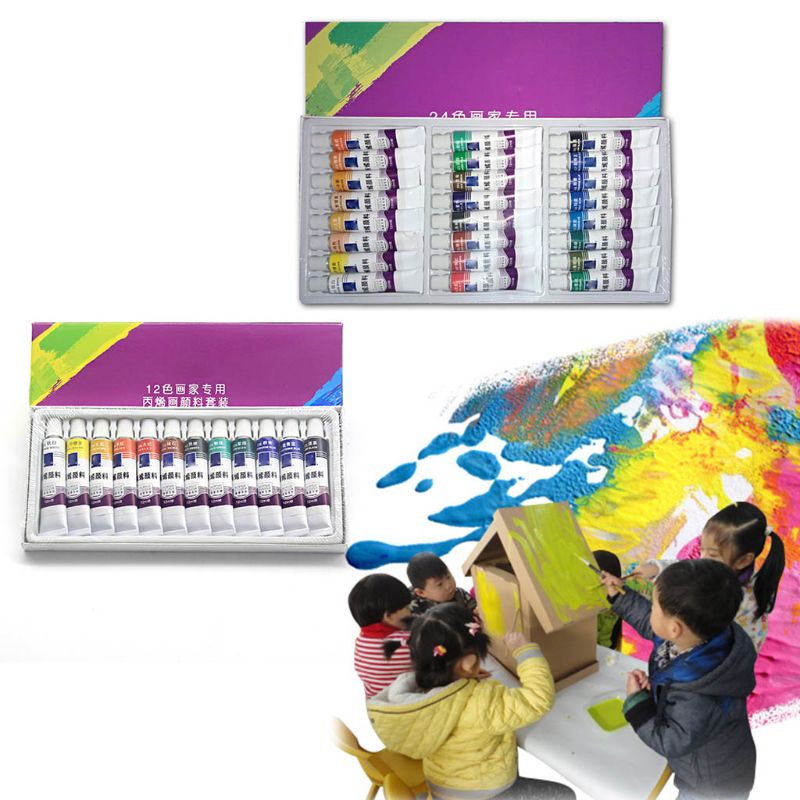 12ml 12/24 Color Acrylic Paints Set Hand Painted Wall Paint Tubes Artist Draw Painting Pigment for Kids Students