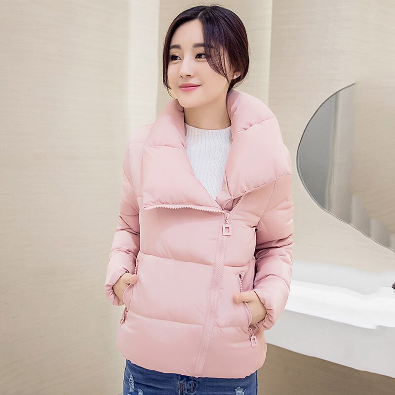 Vinter mujer parkas solid jacka dam plus size vindtät stativ krage solid tjock casual kappa femme kobieta kurtka: Rosa / Xxl