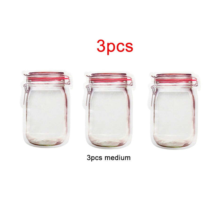 Mason Jar-bolsas de almacenamiento con forma de tarro, para aperitivos, galletas, dulces, frescas, con cierre y cremallera, organizador de pie: 3pcs Medium