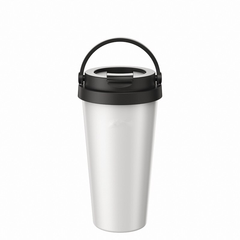 Termo de acero inoxidable de doble pared de 500ml, tazas térmicas para coche con asa, café o té para viaje o taza térmica, termo taza: Blanco