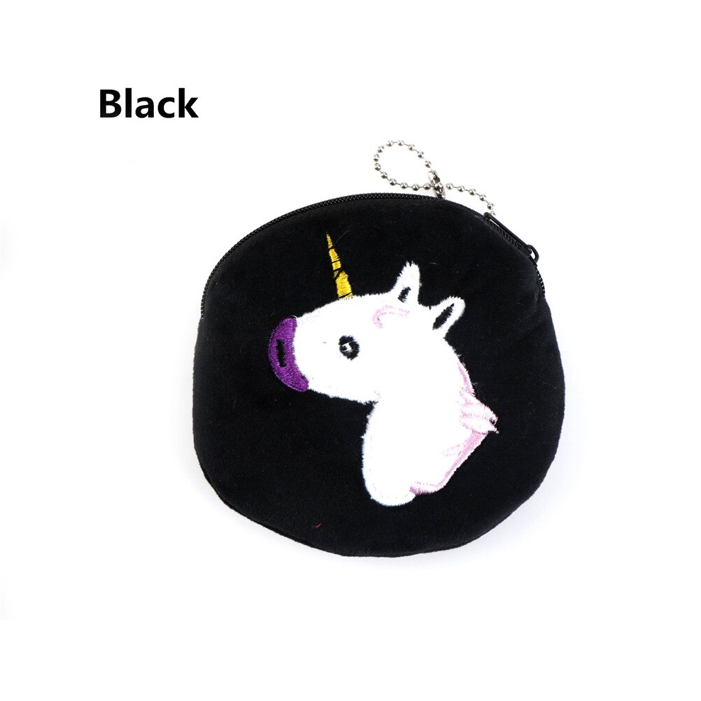 Kawaii kinder portemonnee schattige stijl kleurrijke eenhoorn meisjes rits pluche portemonnee dames mini portemonnee: Zwart