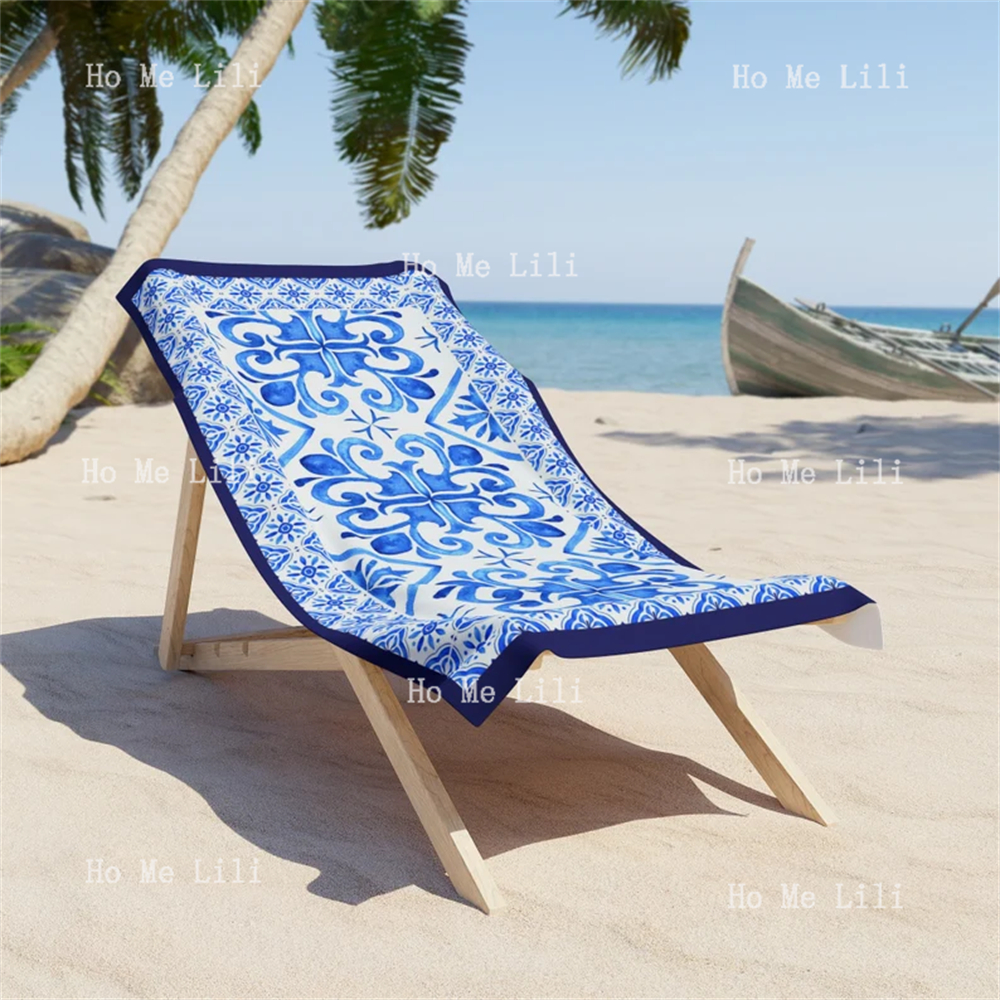 Blue Spanish Tile Pattern Quick Dry Travel Towels For Mens Women Adults Pool Sports