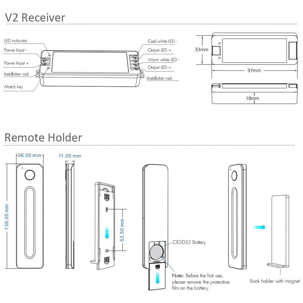 WW CW LED Controller CCT 2CH 12V 24V DC 10A LED Dimmer RF 2.4G Wireless Remote Control for Single Color Dual White LED Strip