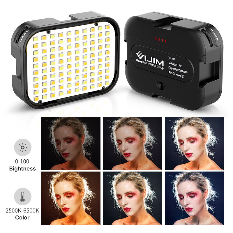 Ulanzi VL100C LED Video Light 3200K-6500K 170° Adjustable Ballhead Cold Shoe Vlog Fill Light 2000mAh Battery Camera Light Lamp