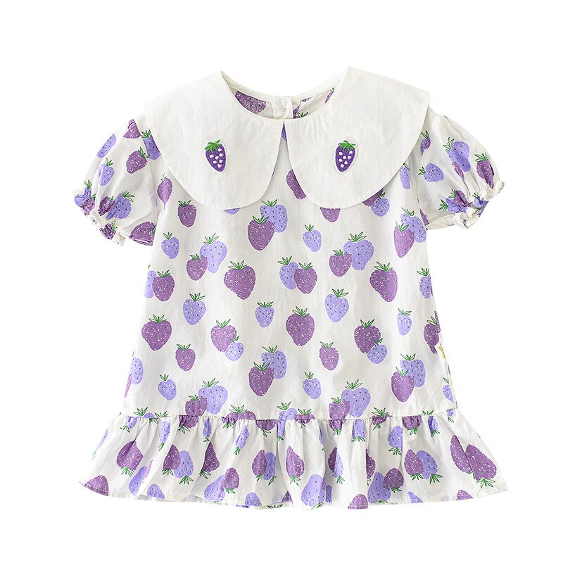 Yg – costume d'été pour enfants, col blanc, imprimé fraise, une pièce, manches courtes, triangle, court,