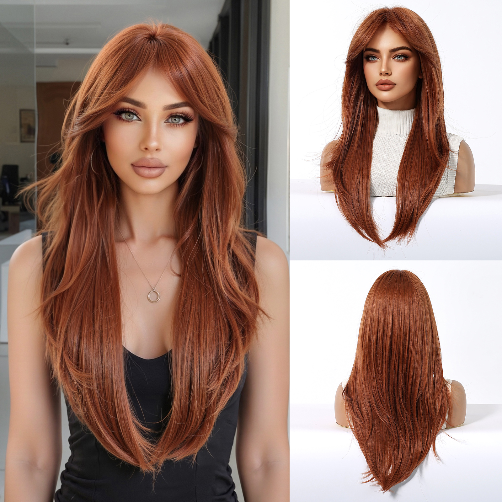 Easihair lång silverfärgad med blonda slingor syntetiska peruker för kvinnor rak med lugg naturlig peruk cosplay-hår värmebeständigt: T1b/27