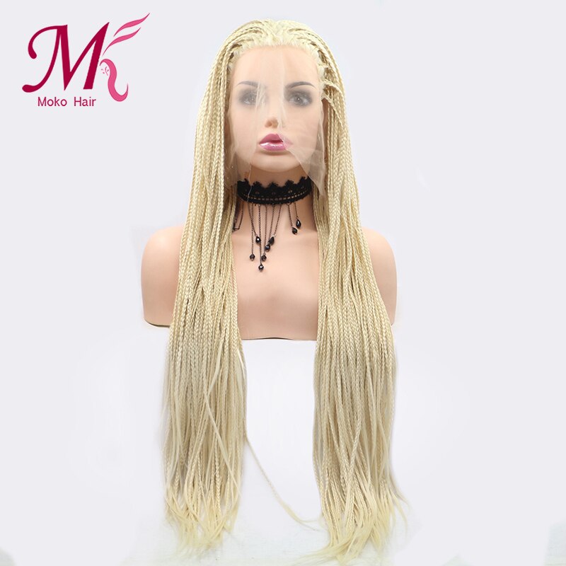 Moko-peluca con malla frontal trenzada sintética para mujer, con cola de caballo de Color Natural, trenza de ganchillo, estilo de: #1B