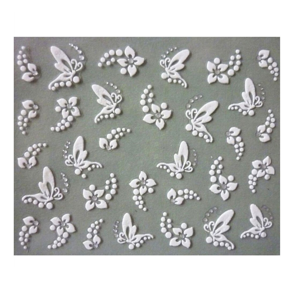 3D Nail Art Stickers Decals Wit Sliver Bloemen Vlinders Rhinestone: Default Title