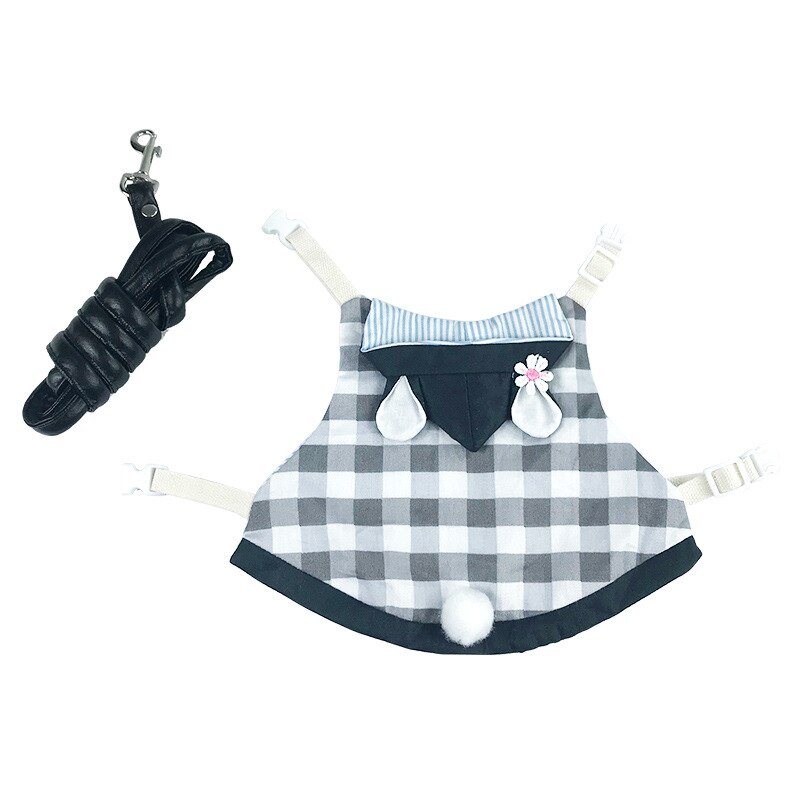 Falda con arnés para mascotas, conjunto de ropa de conejo, vestido de conejito, chaleco, arnés de cuerda, correa para caminar, bonito vestido de Cosplay: Negro / S