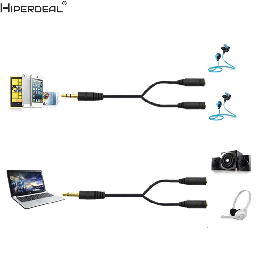 HIPERDEAL 3.5mm Stereo Audio Male naar 2 Vrouwelijke Headset Mic Y Splitter Kabel Adapter Oct30HW