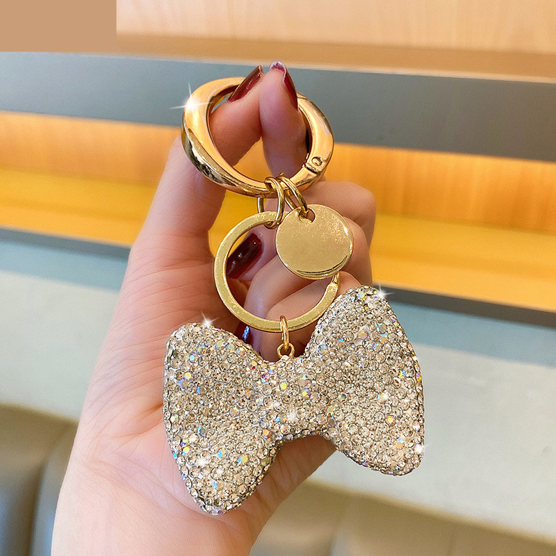 Crystal Bow Keychain Metel Buckle Key Ring Women Men Car Key Chains Shining Full Rhinestone Handbag Pendant Keyring