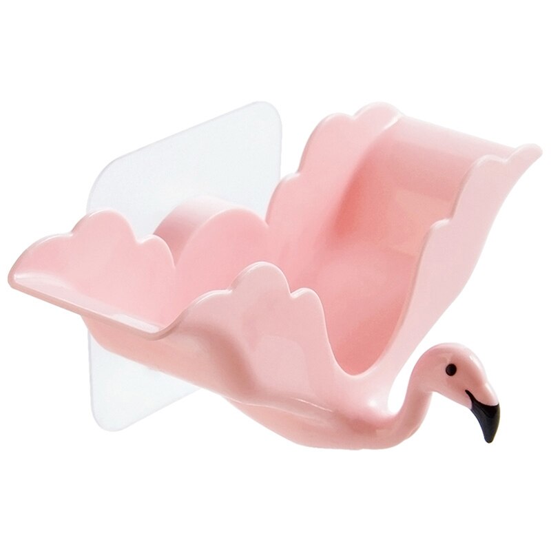 Flamingo Soap Dishes Drain Suction Cup Box Wall-mounted Soap Protection Tray Storage Shelf Rack with Hook Bathroom Tools