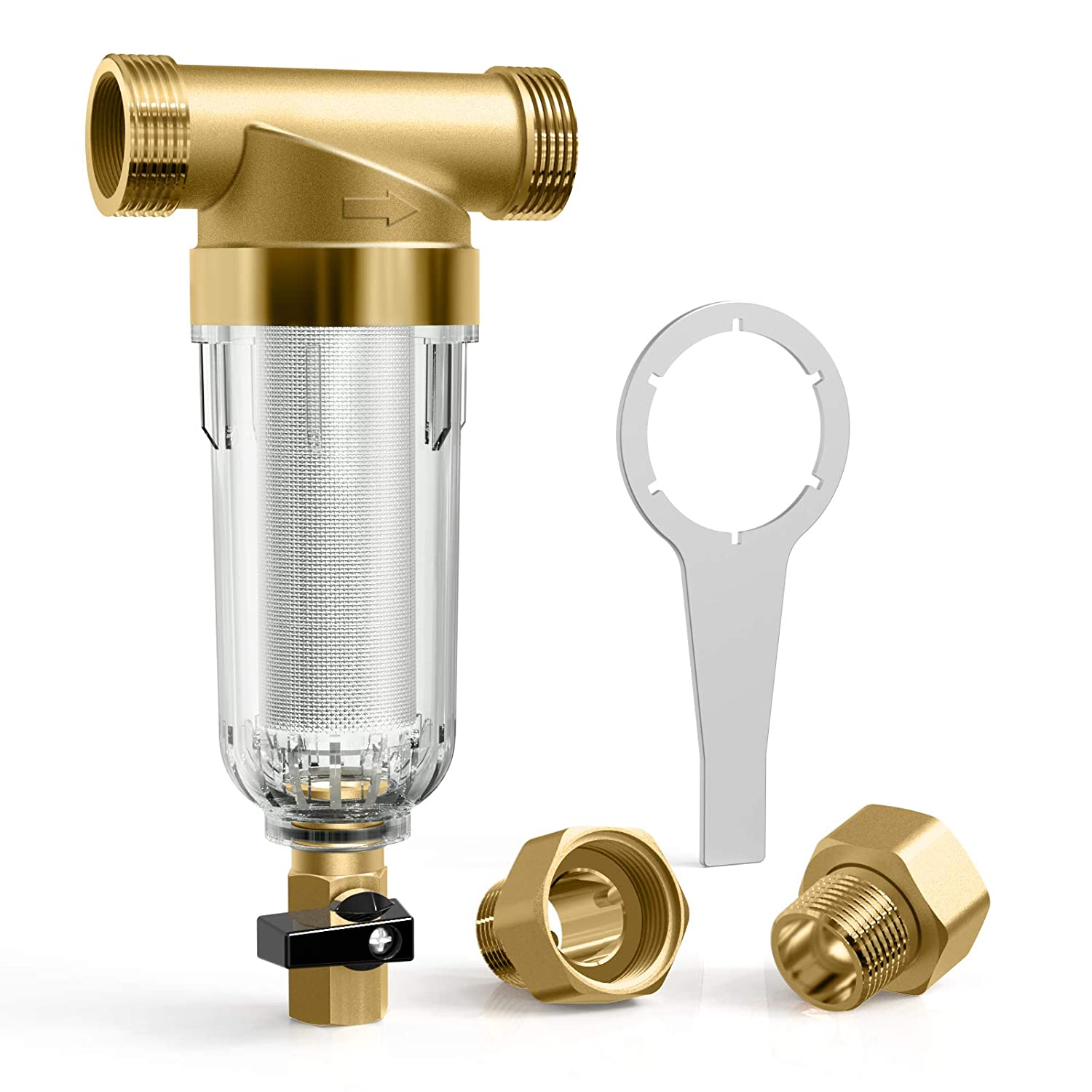 40 mikron gjenbrukbart hele huset spindown pre sediment vannfilter vann forfilter system messing filter bpa gratis størrelse 1 " to 3/4 "