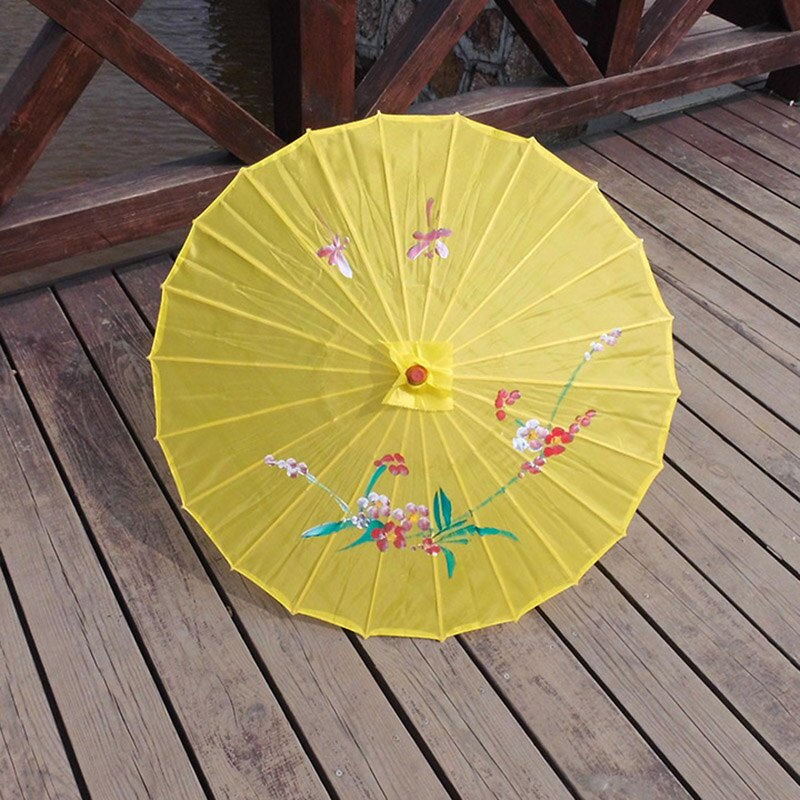 Paraguas de arte chino con de flores pintadas a mano, sombrilla de seda con marco de bambú para novia y dama de honor, 12 colores, , 5 unids/lote: YELLOW