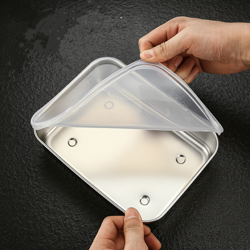 Bandejas de armazenamento de alimentos de aço inoxidável 304 com tampa geladeira mais nítida frutas seladas pan organizador recipiente pratos de cozinha