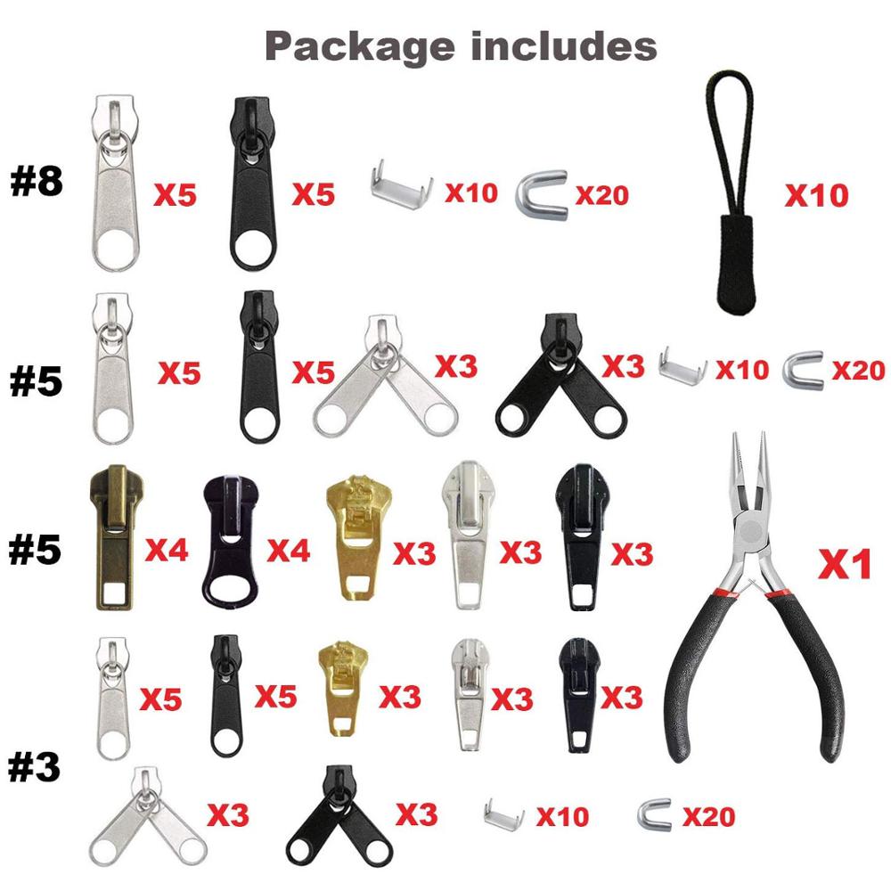 169 Pcs Zipper Repair Kit Zipper Replacement Pull Rescue with Zipper Install Pliers Tool &amp; Extension Pulls for Clothing Jackets